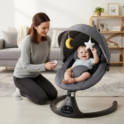 Cadeira de Descanso Bebê Balanço Premium Cadeirinha com Musica Mosquiteiro e Controle Remoto Preta