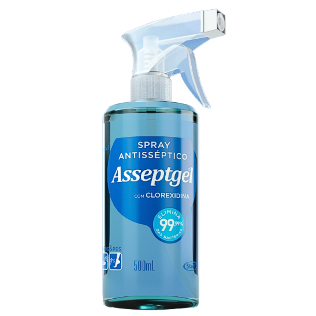 Asseptgel Spray Clorexidina 500ML Proteção Mãos E Pés Asseptgel Original Mata 99,9% Germes...