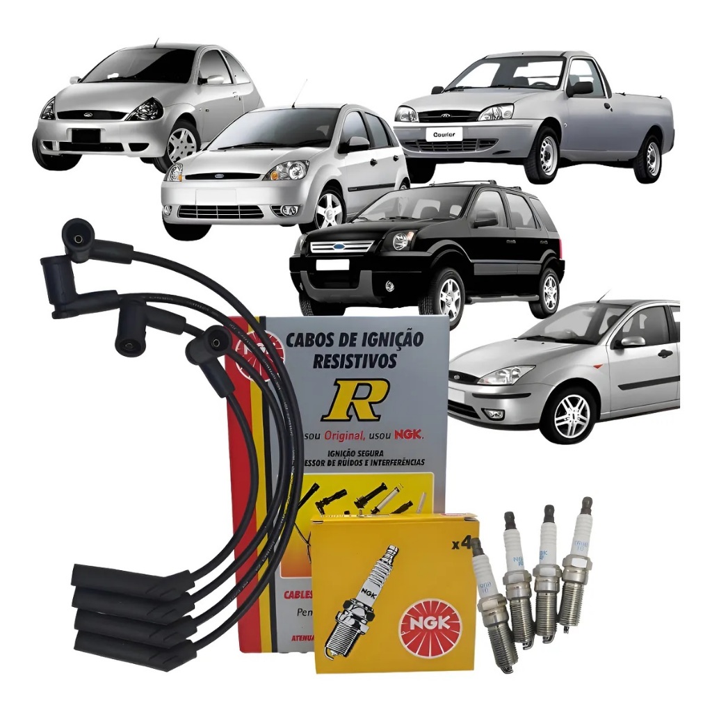 Kit Cabo E Vela Ngk Fiesta Ecosport Focus 1.0 1.6 Preto