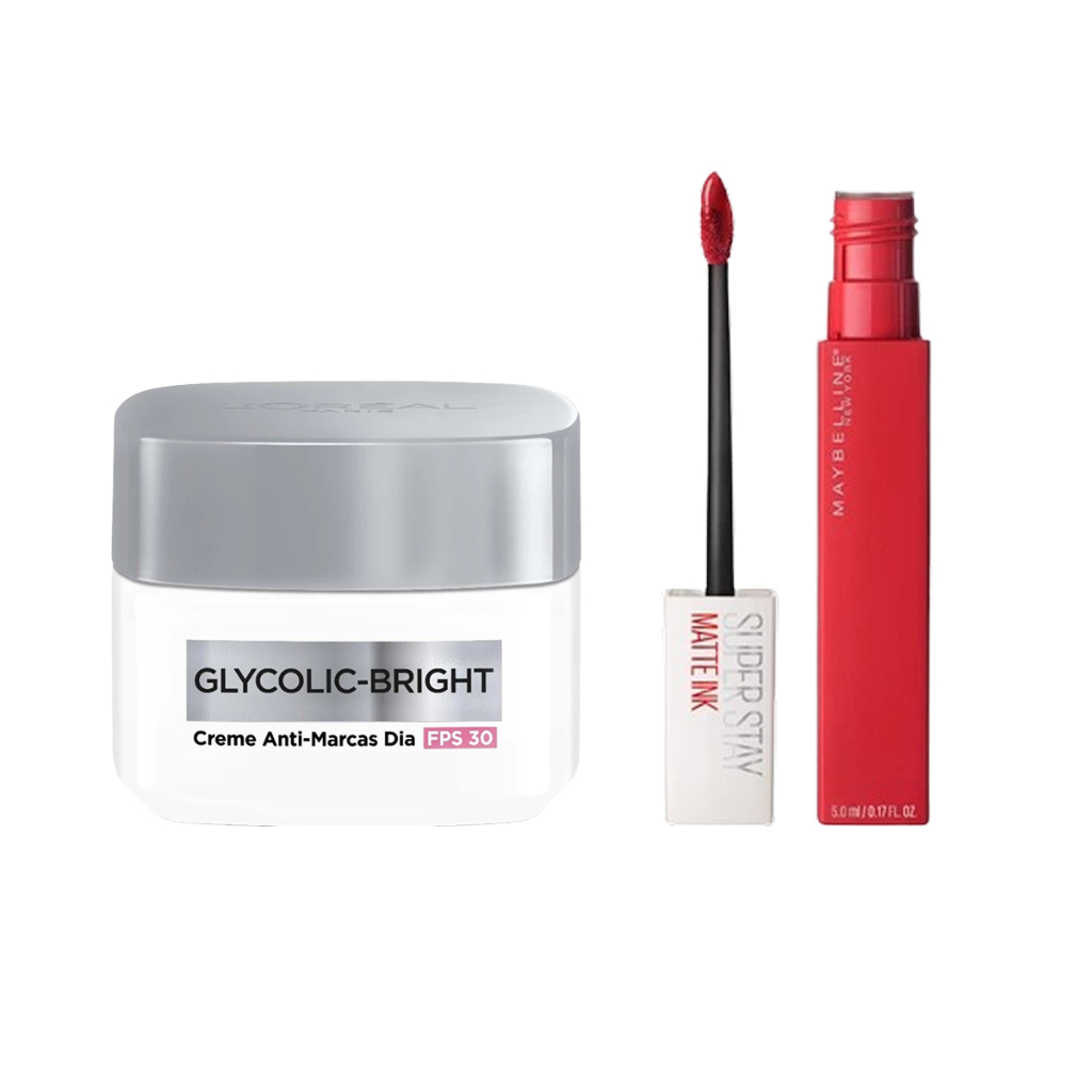 Creme Glycolic Bright Day Cream 49g + Batom Liquído Maybelline Super Stay Matte Ink Pioneer em Oferta na Shopee