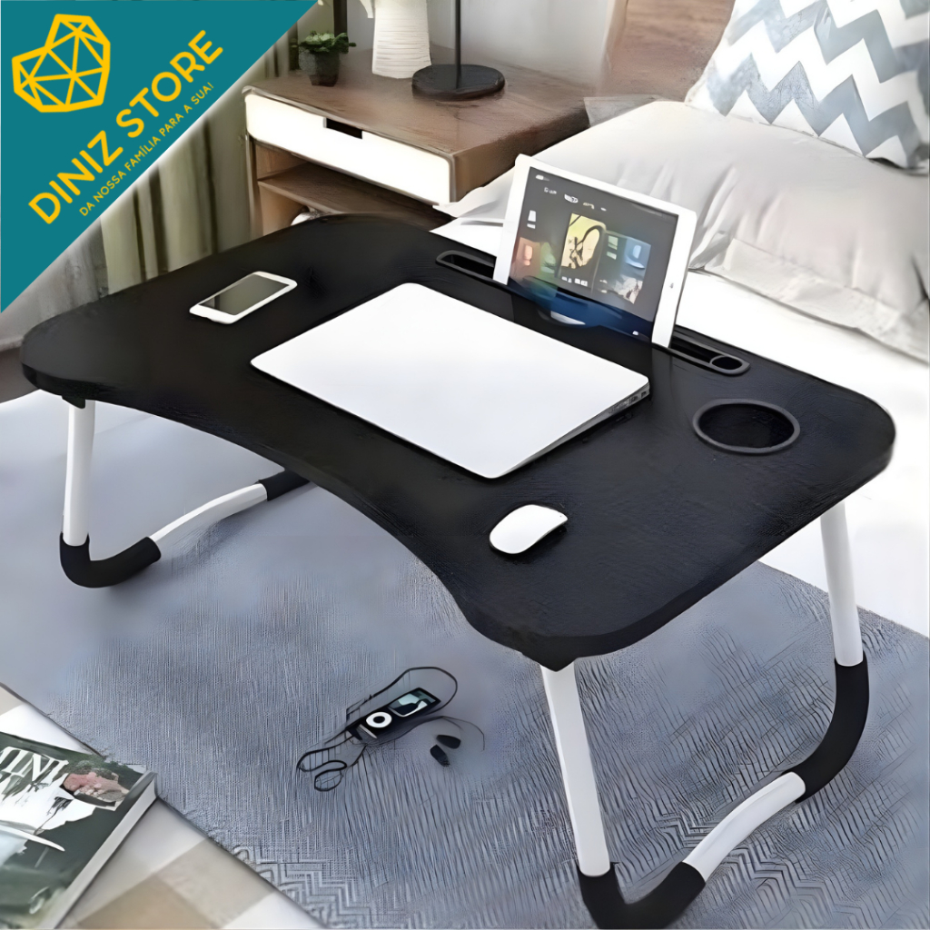 Mesa Dobrável Portátil com Porta Copo Notebook Home Office Estudo Refeição Cama Sortido