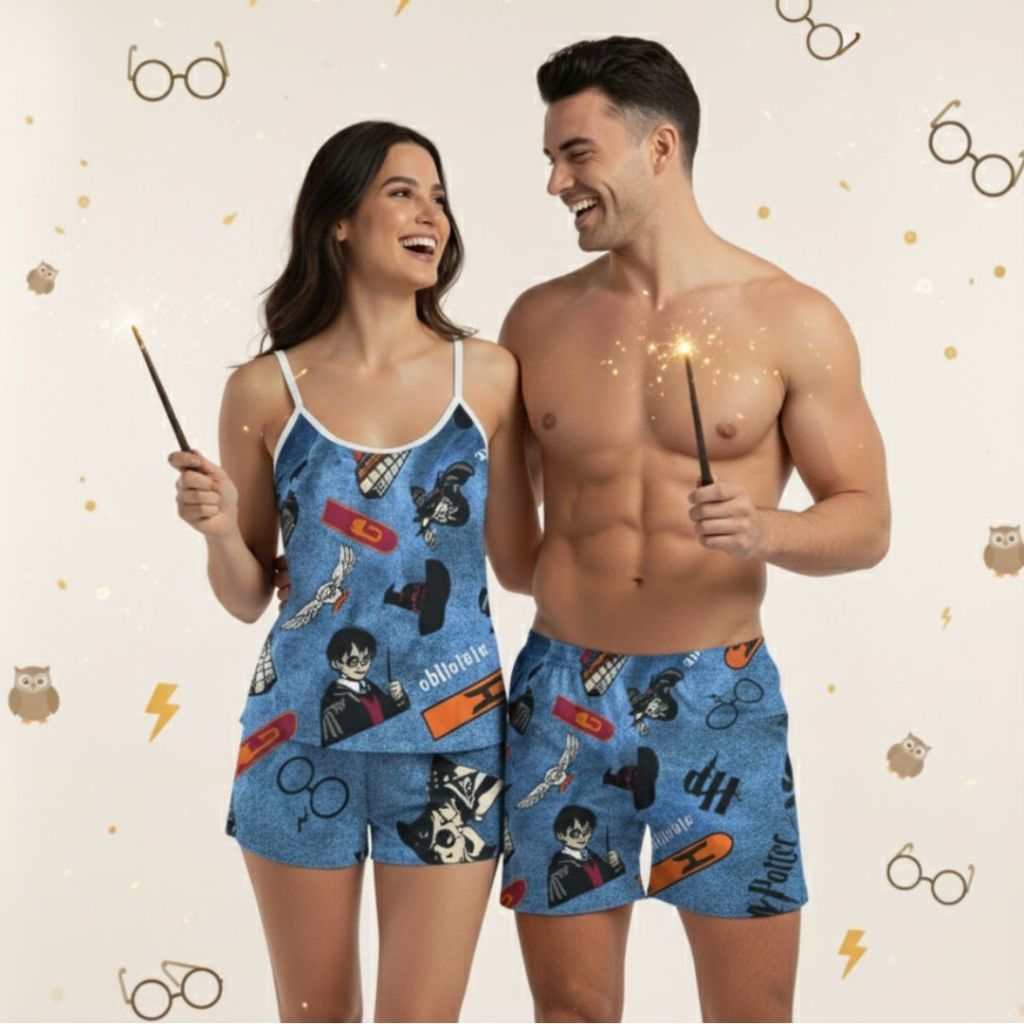 Kit Pijama Casal Feminino Samba Canção Namorados Estampa em Oferta na Shopee