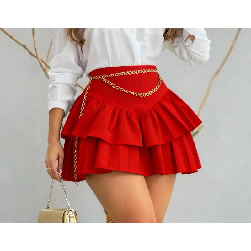 Produto Saia feminina cintura alta em camadas zíper lateral estilo verão sem transparência elegante 2026 em Oferta na Shopee