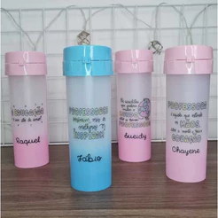 4 Garrafas Personalizadas Degradê 475ml - Presente Dia dos Professores – Rosa e Azul Bebê