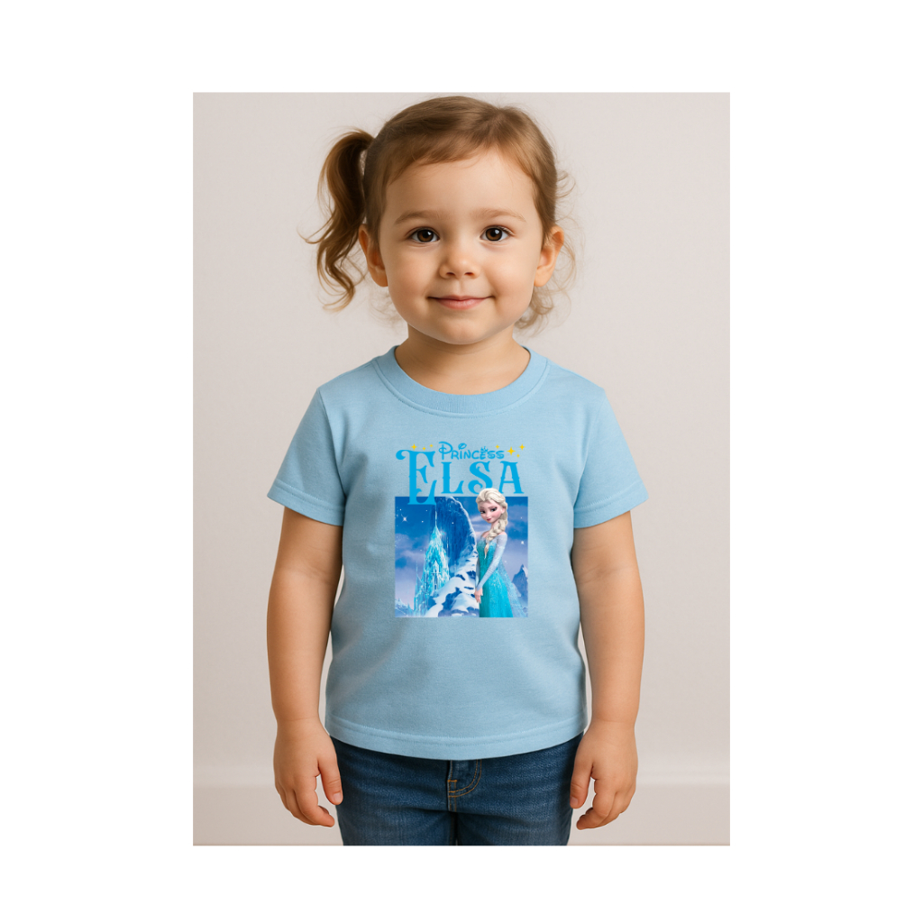 Camiseta Infantil Blusa Princesas Azul Algodão Elza Merida Alice