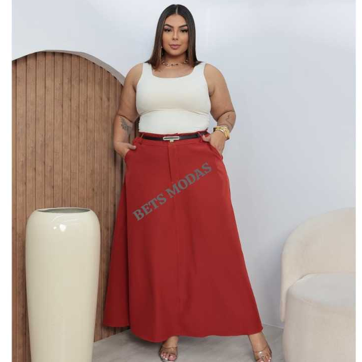Saia Feminina Evangélica Plus Size com Zíper Frontal Tecido de Alfaiataria Tamanhos G1 G2 G3