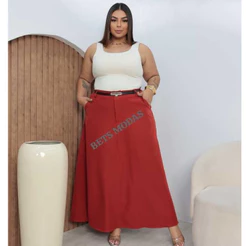 Saia Feminina Evangélica Plus Size com Zíper Frontal Tecido de Alfaiataria Tamanhos G1 G2 G3
