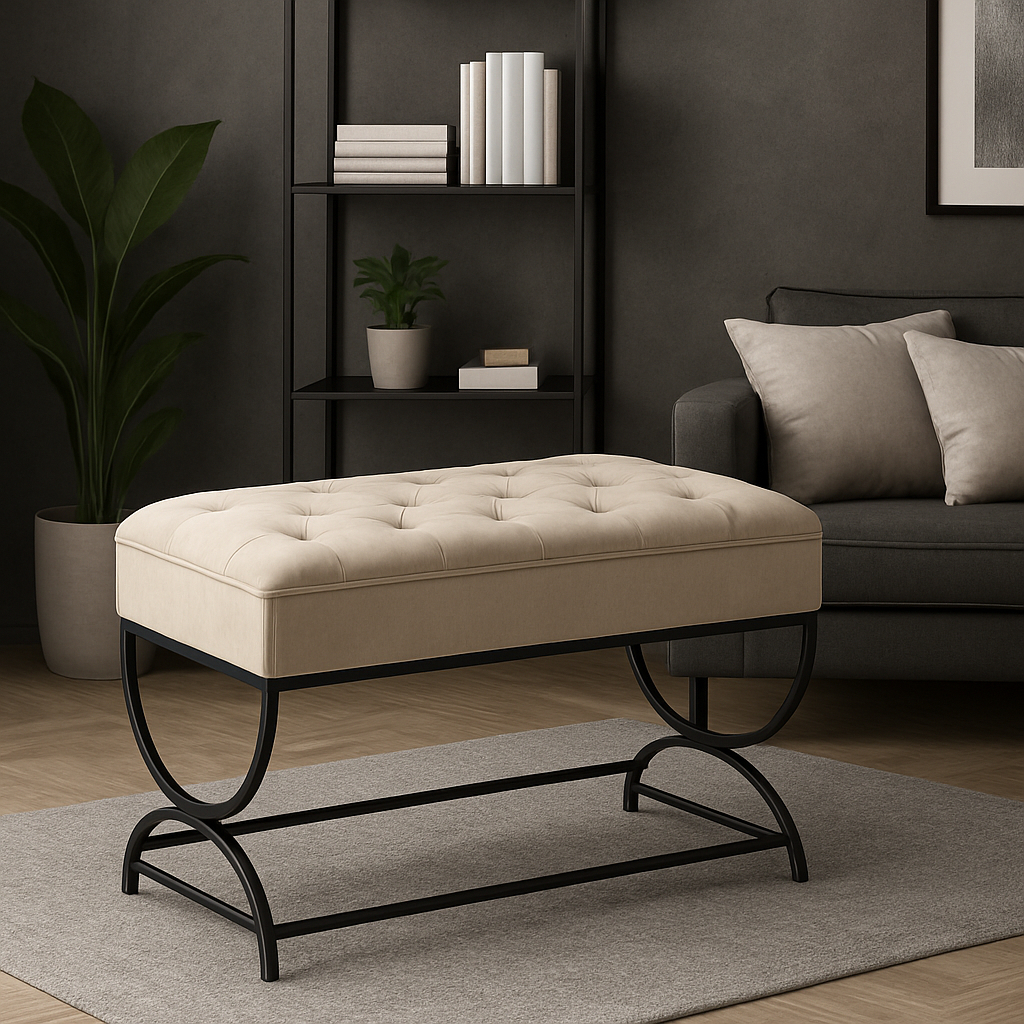 Puff Recamier Retangular Ampulheta 80x36 Base Preta