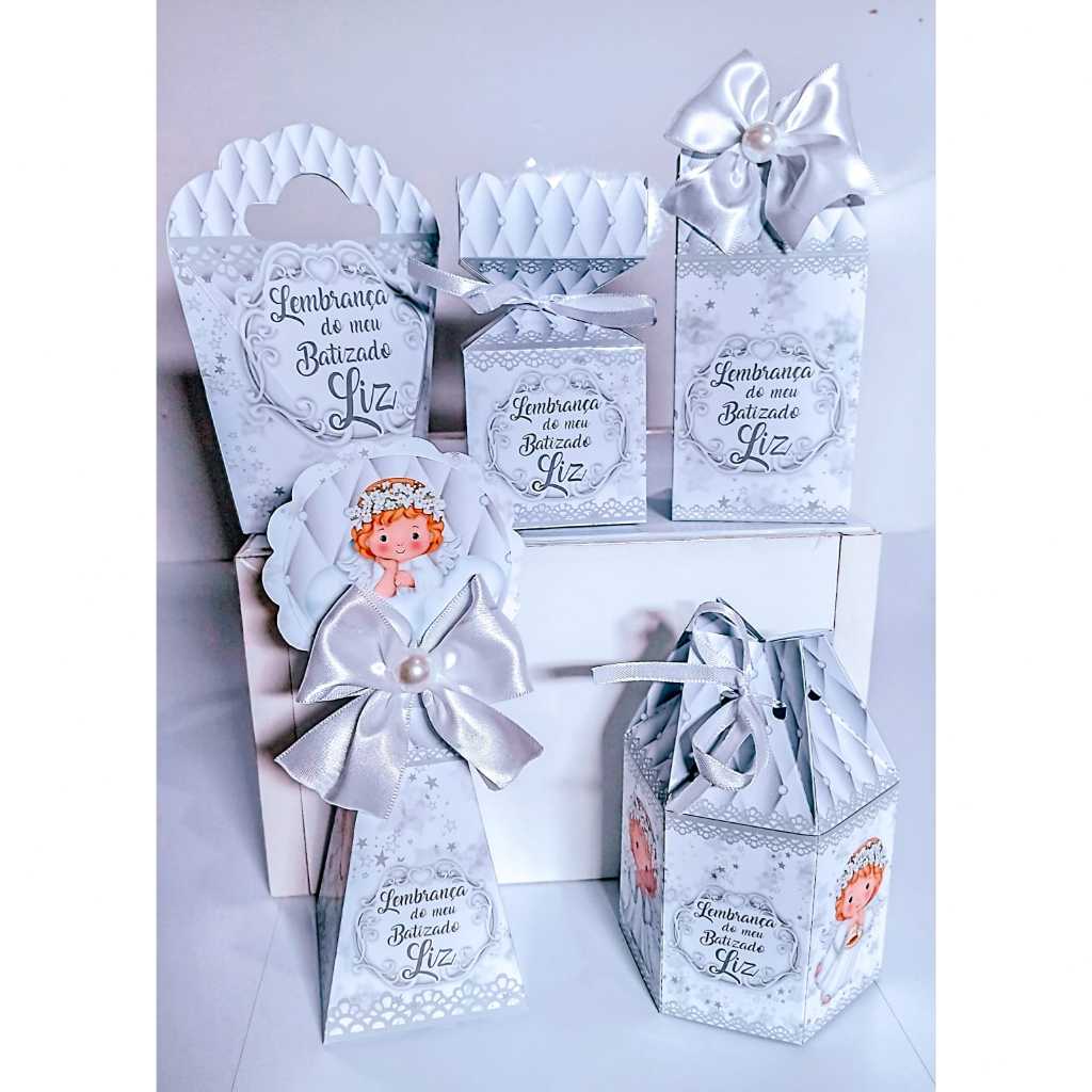 Kit Caixa Festa Personalizado BRANCO MENINA 3.0 ANJINHA LOIRA / Lembrançinhas Caixinhas para festa de Batizado