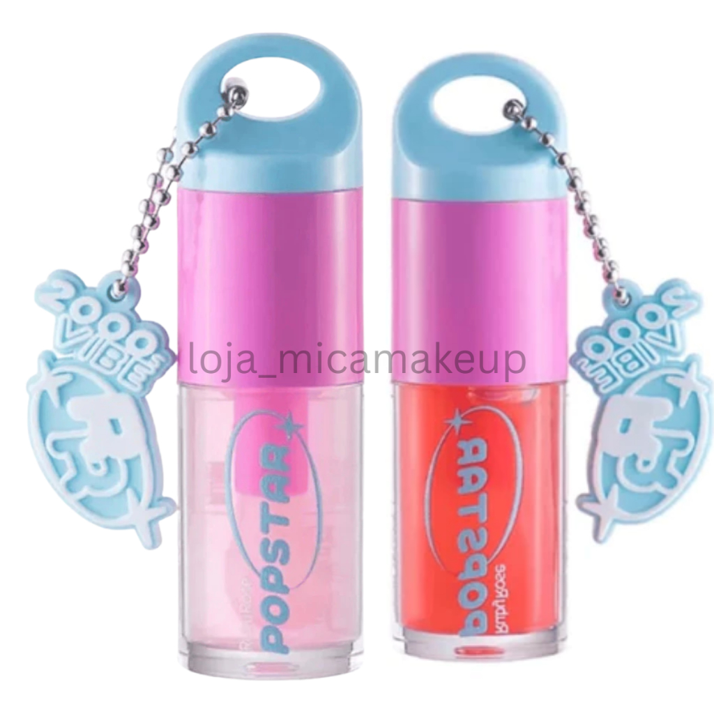 Kit 2 Lip Oil Ruby Rose - PopStar - Brilho Labial Transparente com Chaveiro - 2000 Vibe - 4,8g - Plush - Líquido em Oferta na Shopee