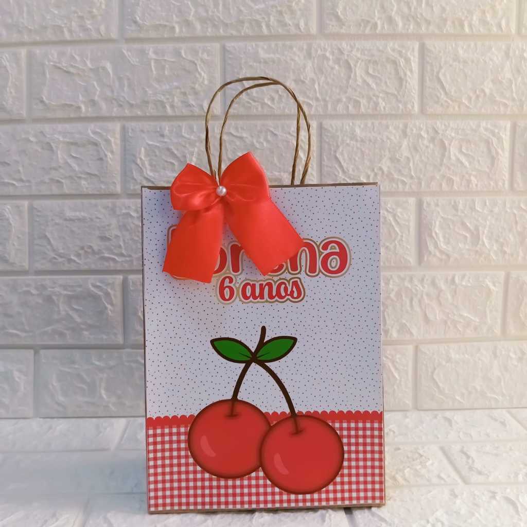 SACOLINHAS KRAFT PERSONALIZADAS CEREJINHA VERMELHA - FESTA INFANTIL - PAPELARIA DE FESTA INFANTIL - ANIVERSÁRIO INFANTIL