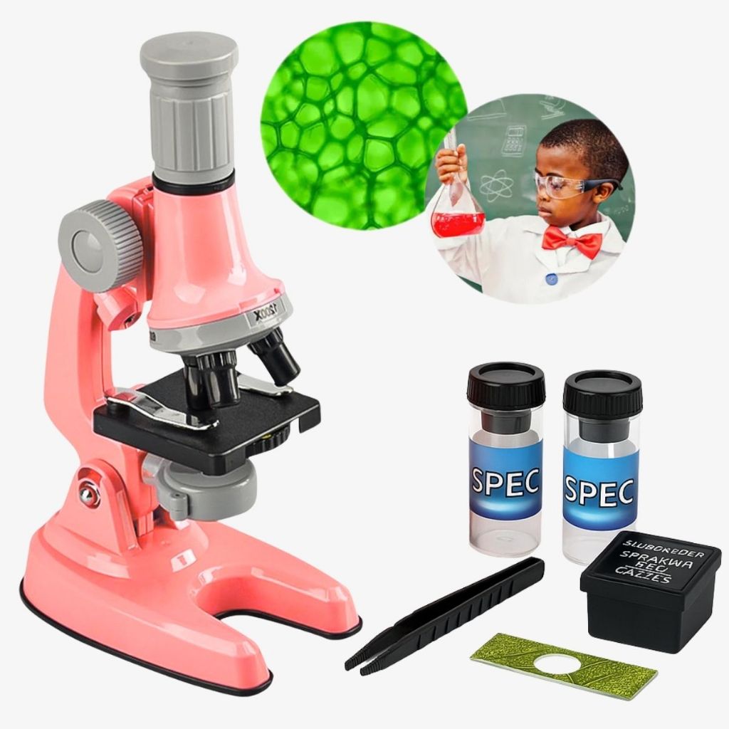 Microscópio Rosa Infantil Didático Educacional 100x 400x 1200x Kit c/ Lâminas e Acessórios – Castela em Oferta na Shopee