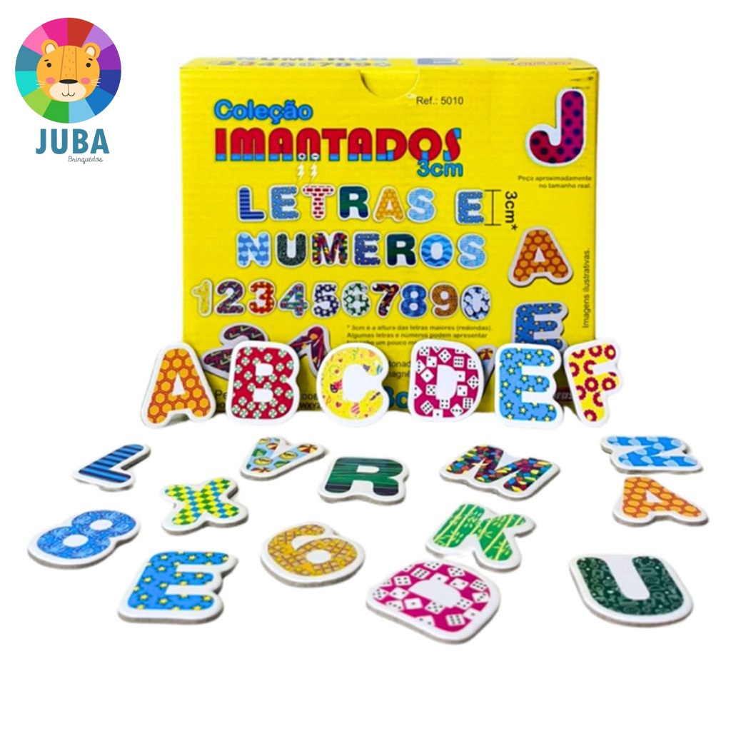 Brinquedo educativo Coleção IMANTADOS LETRAS E NÚMEROS 3cm - Carimbras  - EMBALADO PARA PRESENTE em Oferta na Shopee