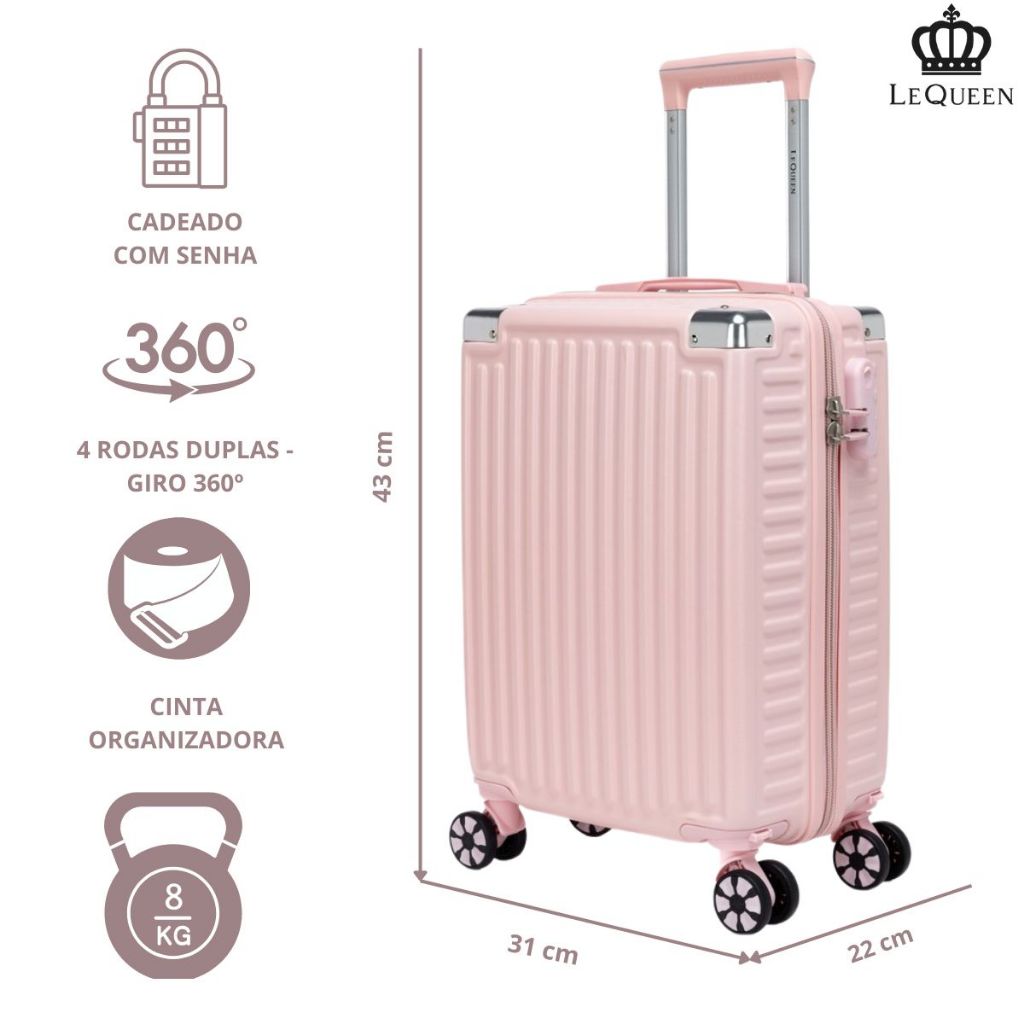 Lequeen Mala de Bordo 8kg Rodas 360° Mala de Mão Pequena para Viagem ABS Premium Executivo Unissex Cadeado TSA