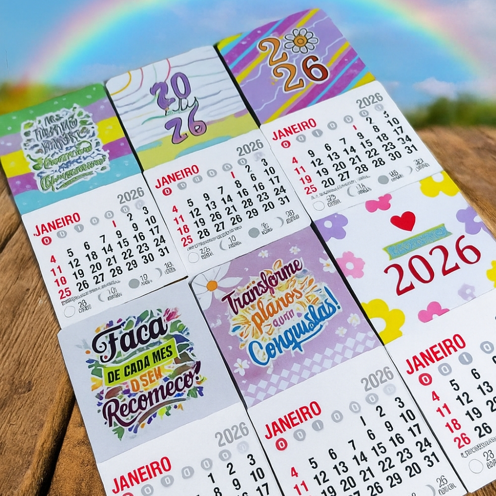 Lembrancinha Mini calendário 2026* 30 a 100 unidades lembrancinha - Mensagens Motivacionais - ima de geladeira
