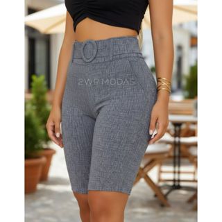 Bermuda Feminina Social Alfaiataria Linho Cinto e Bolsos Laterais – P-GG em Oferta na Shopee