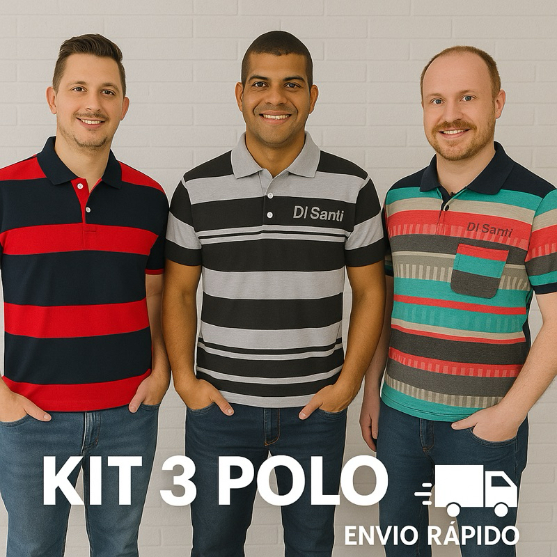 Kit 3 Camisa Polo Listrada Com Bolso em Oferta na Shopee