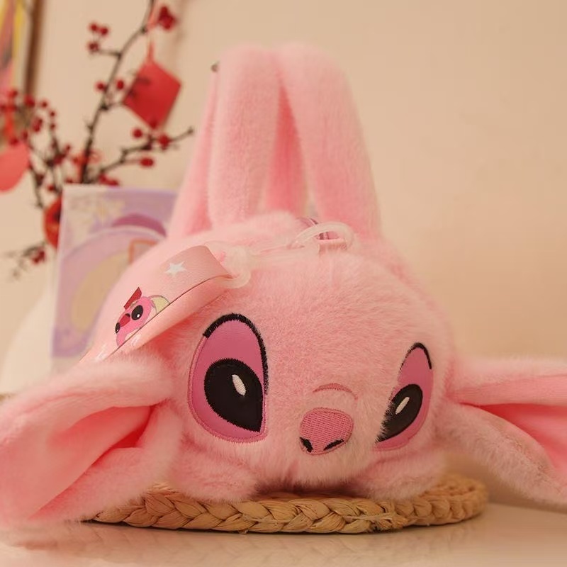 Bolsa Pelúcia Stitch e Angel Fofo Bolsa de Mão com Alça Ajustável Cartoon Acessório Kawaii para Garotas