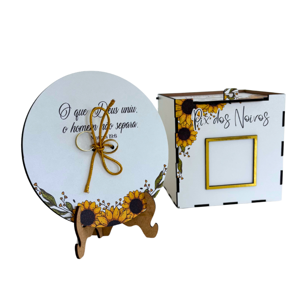 Caixa Pix Operação Lua de Mel + Porta Aliança Girassol Kit Casamento Corte da Gravata Qrcode em Oferta na Shopee