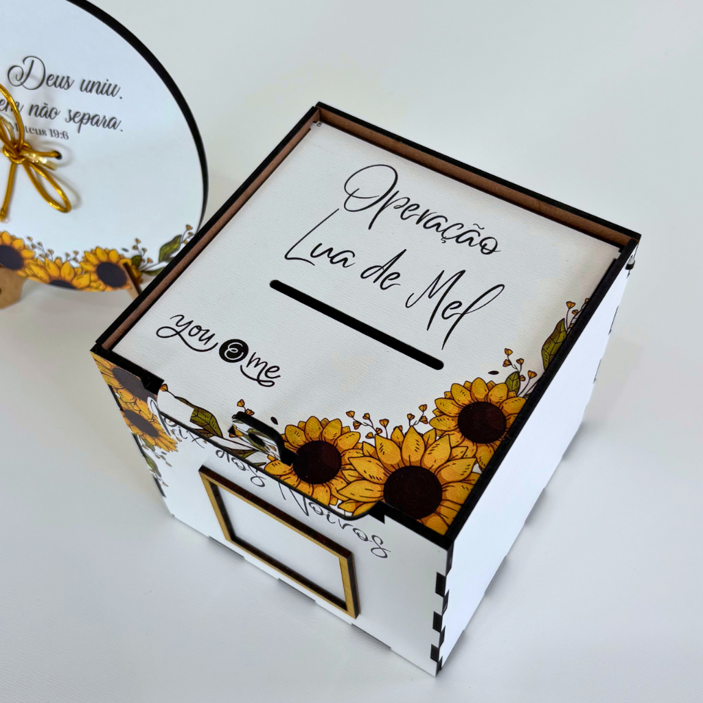 Caixa Pix Corte da Gravata e Porta Aliança Operação Lua de mel Girassol em Oferta na Shopee