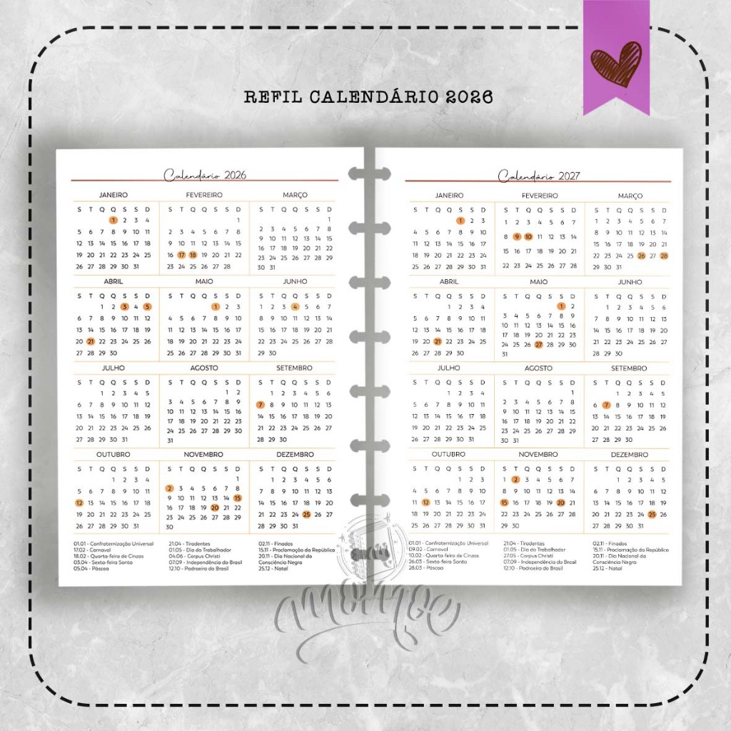 REFIL Calendário Mensal 2026 para Caderno de disco Inteligente em Oferta na Shopee