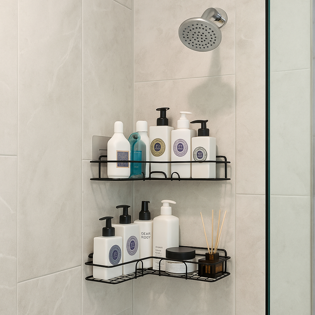 prateleira canto banheiro sem furo porta shampoo