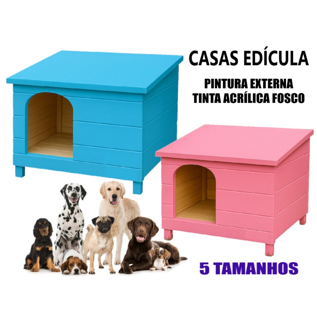 Casinha Casa Edícula Pet de Madeira COLORIDA Pintada parte Externa Cachorros Cães Gato Casa Pet Pinus em 5 Tamanhos