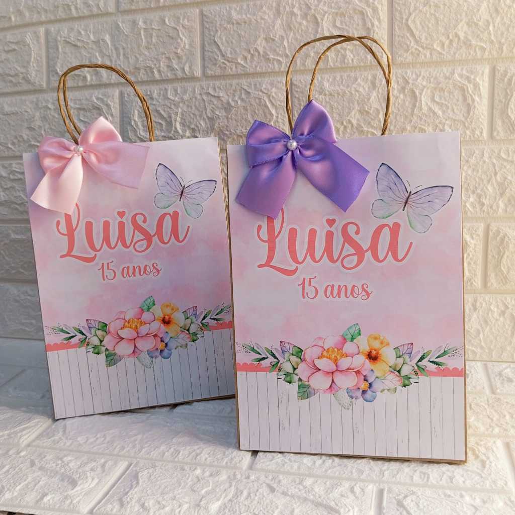 SACOLINHAS KRAFT PERSONALIZADAS BORBOLETAS - FESTA INFANTIL - PAPELARIA DE FESTA INFANTIL - ANIVERSÁRIO INFANTIL em Oferta na Shopee