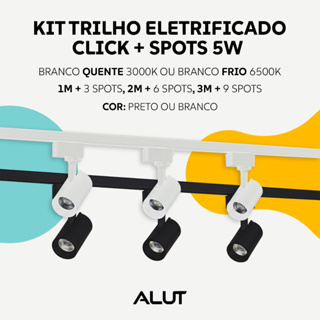 Kit Trilho Eletrificado Click Alut Avant 1m/2m/3m + 3/6/9 Spots 5W 3000K/6500K Bivolt Branco/Preto em Oferta na Shopee
