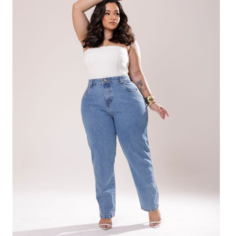 Calça Jeans Mom Feminina Plus Size Premium em Oferta na Shopee
