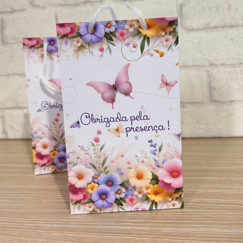 Sacolinha P Jardim Encantado Floral com borboletas -PEGUE E MONTE-Festas-Aniversários-Lembrancinhas
