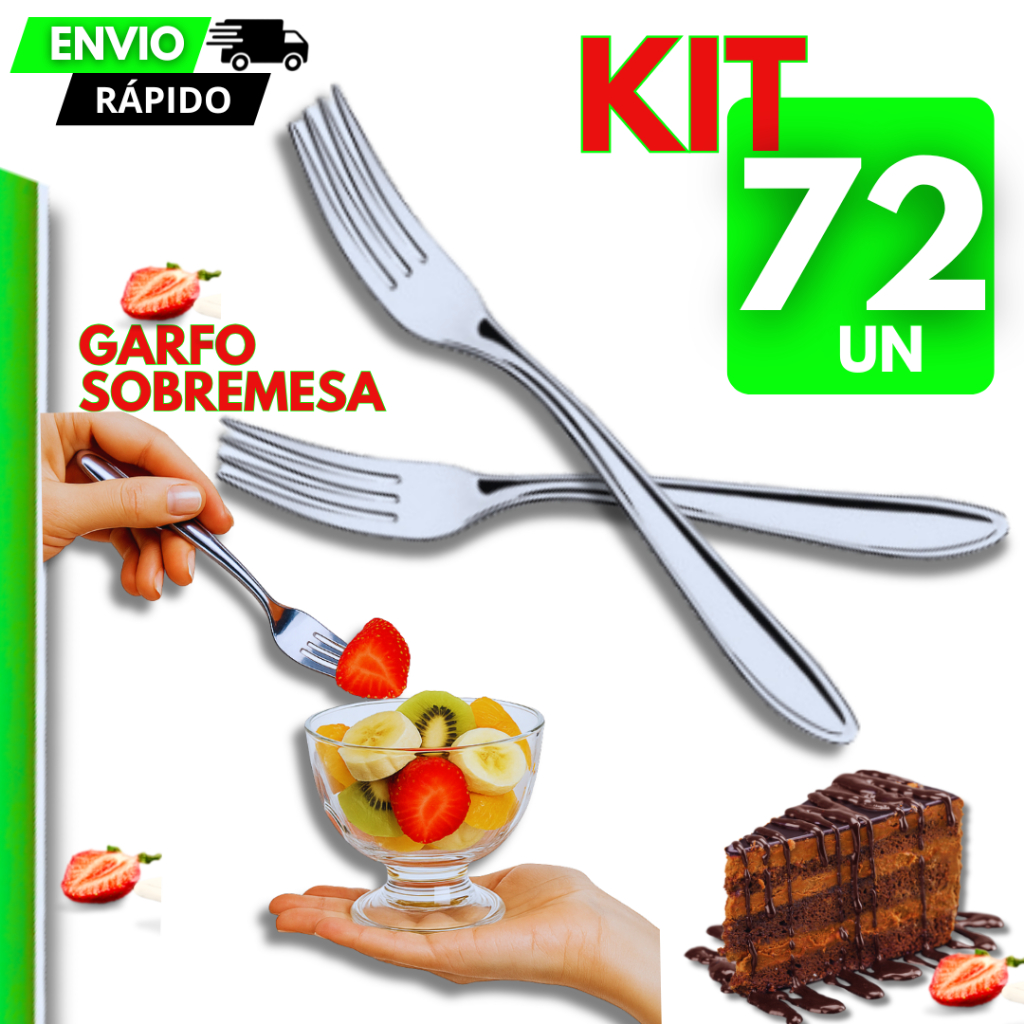 Jogo 72/54/36/24/18 Un Garfo de Sobremesa Talher Aço Inox para Casa Restaurante Lanchonete Cafeteria