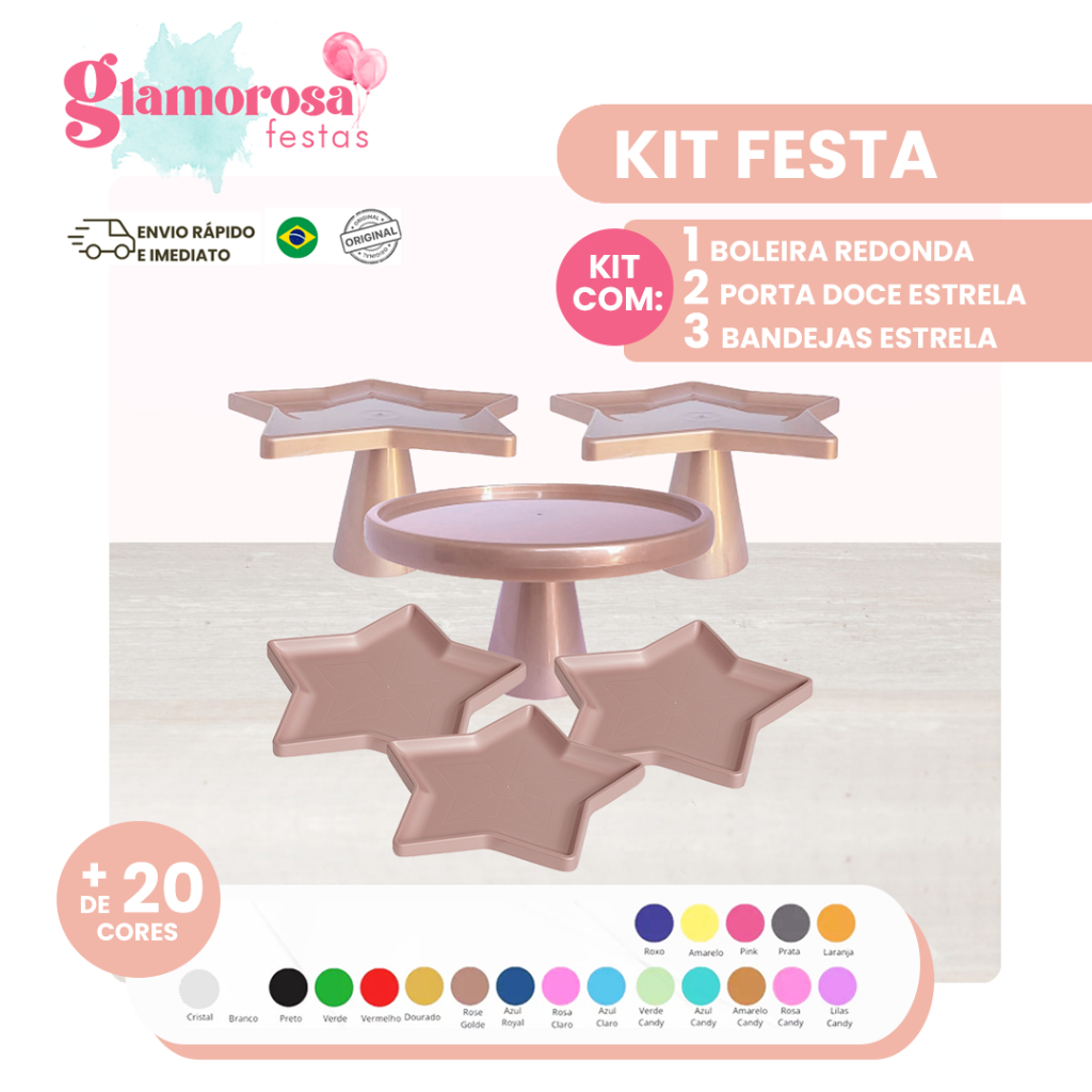 KIT COM 01 BOLEIRA REDONDA + 02 PORTA DOCE ESTRELA + 03 BANDEJAS ESTRELA PARA DECORAÇÃO DE FESTAS em Oferta na Shopee
