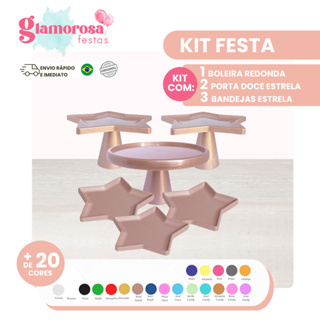 KIT COM 01 BOLEIRA REDONDA + 02 PORTA DOCE ESTRELA + 03 BANDEJAS ESTRELA PARA DECORAÇÃO DE FESTAS em Oferta na Shopee