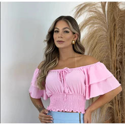 Blusa Cropped Ombro a Ombro Feminina dupla manga