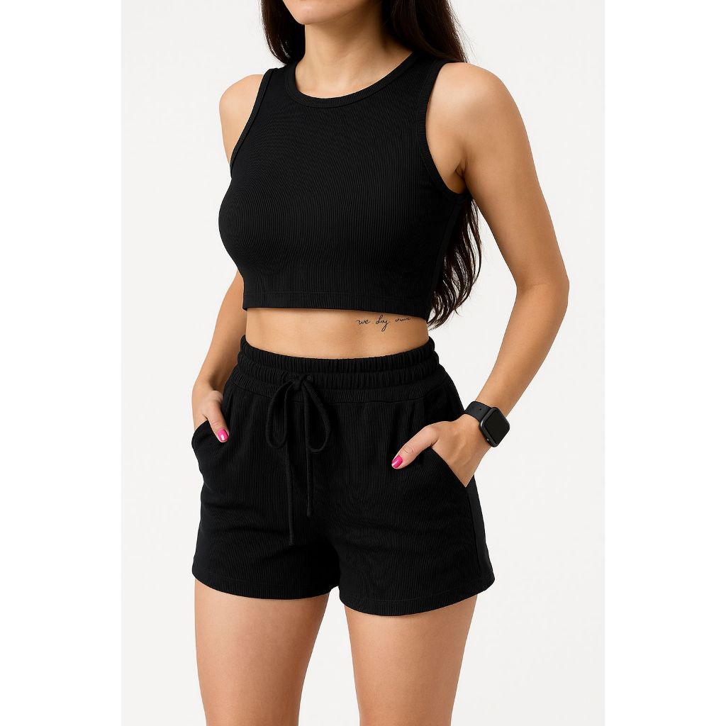 Conjunto Feminino Cropped Shorts Soltinho Roupa Moda Casual Chique Verão Confortável