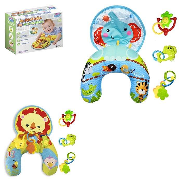 Almofada de Atividades Baby com Arco 66x76cm Confortável Educativo Seguro Desenvolvimento do Bebê