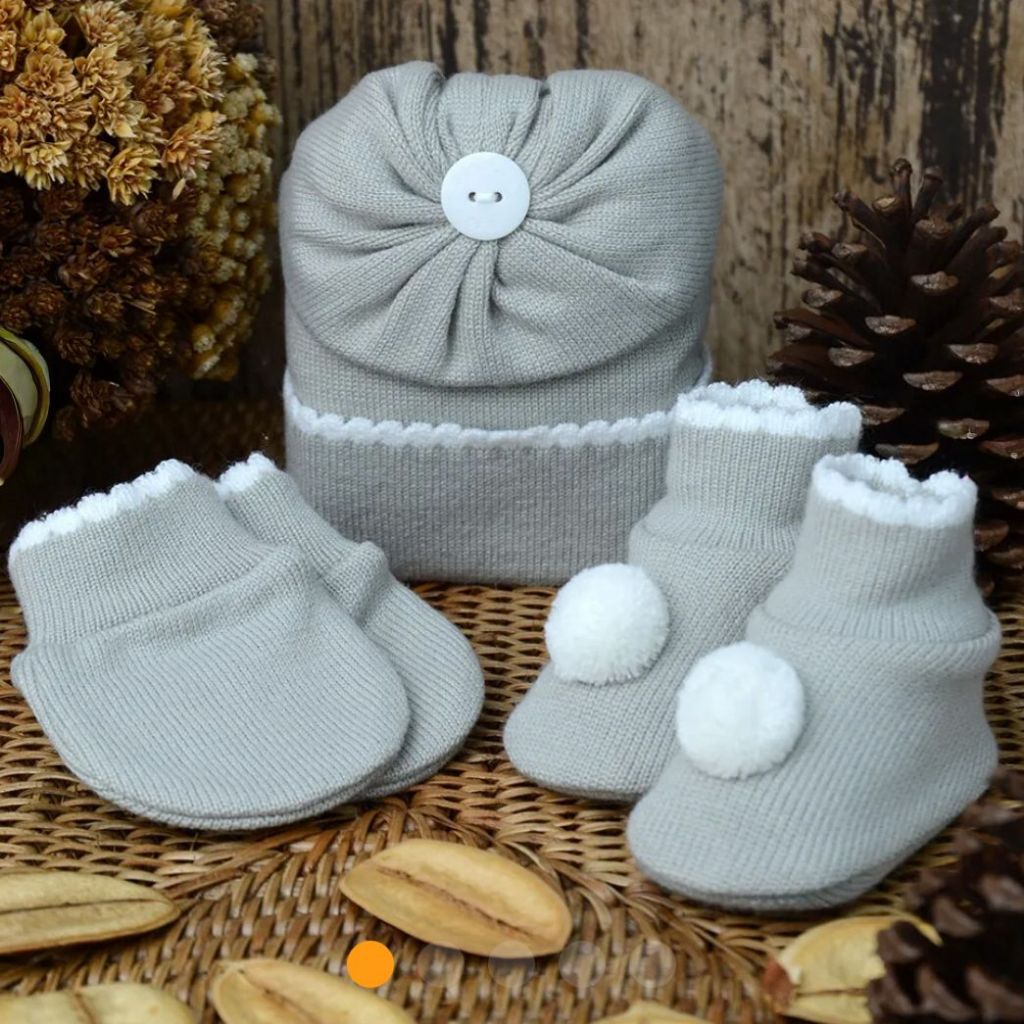 Kit de gorro recém nascido em tricô Saída Maternidade menina e menino Sapato, Luva e Touca