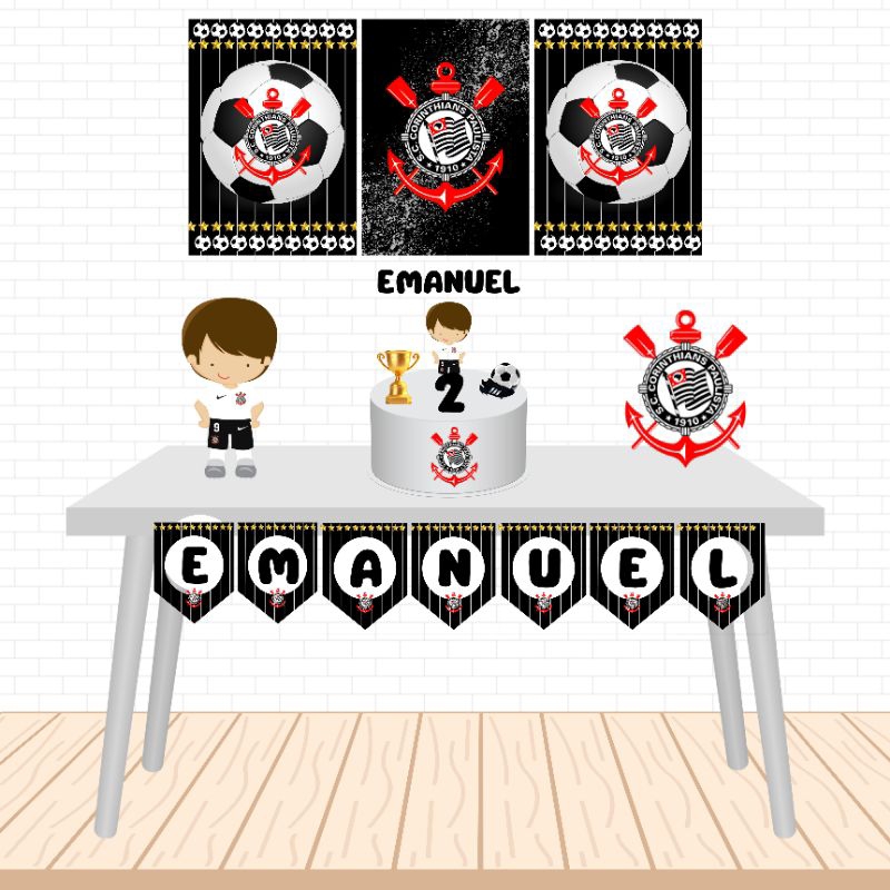 Kit Festa Só um Bolinho- Corinthians- Decoração Aniversário/Mesversario infantil e adulto- Kit Festa Personalizada