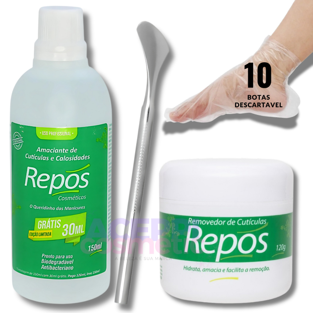 Repos Amaciante de Cutículas e Calosidades 150ml + Cr Removedor 120gr + Bisturi + 10 Botas Descart em Oferta na Shopee