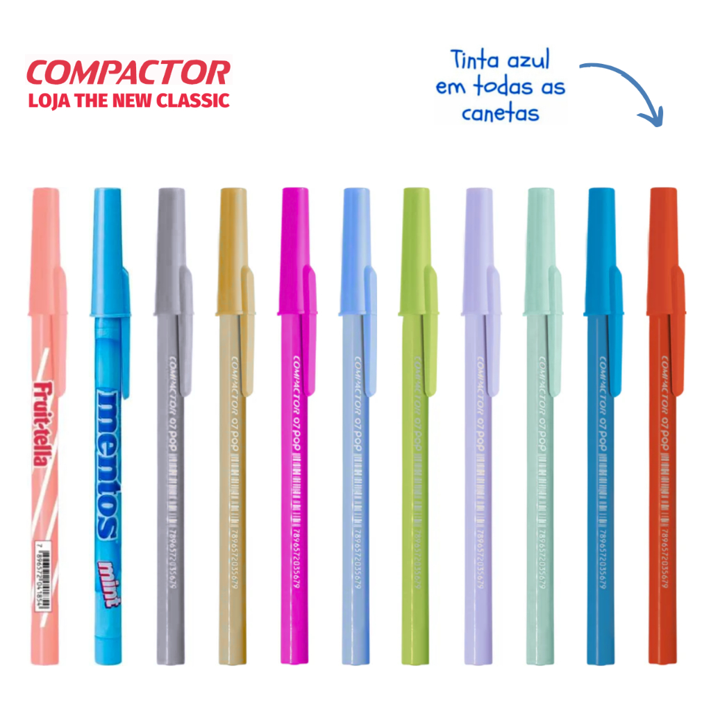 Caneta Compactor POP Ponta Fina 0.7mm Escrita Azul - Tons Pastel, Neon e Metálico em Oferta na Shopee