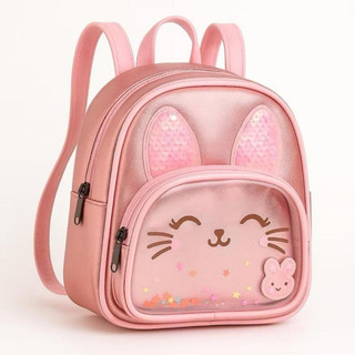 Mochila de costas infantil gatinho com bolso frontal e alça ajustável