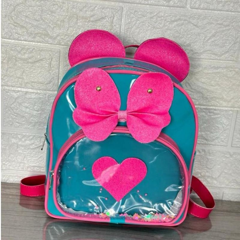 Mochila infantil de costas orelhinha fofa e coração