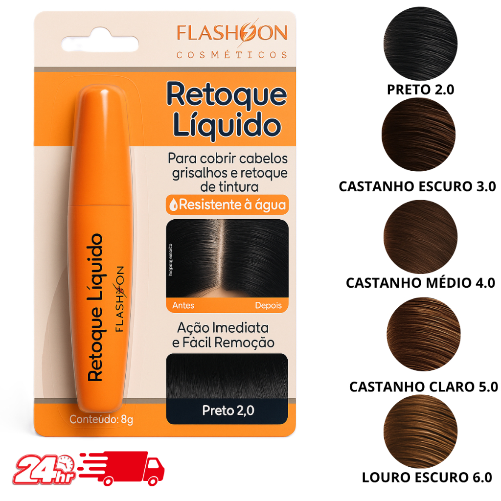RETOQUE LIQUIDO FLASHON PARA COBRIR CABELOS GRISALHOS E RETOQUES DE TINTURA