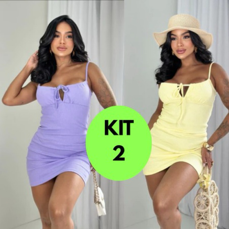 kit 2 vestidos feminino curto midi Ana ruga praia final do ano reveillon praia sol verão natal outono carnaval em Oferta na Shopee