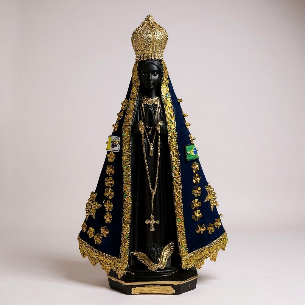 Imagem Nossa Senhora Aparecida 45cm Gesso Manto Bordado Colado