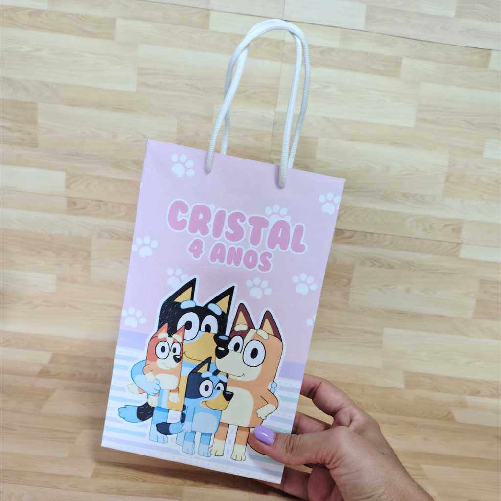 PEGUE E MONTE Sacola tamanho M Sacolinhas Personalizadas para Festa Bluey Menina Rosa Lembrancinhas para Festa