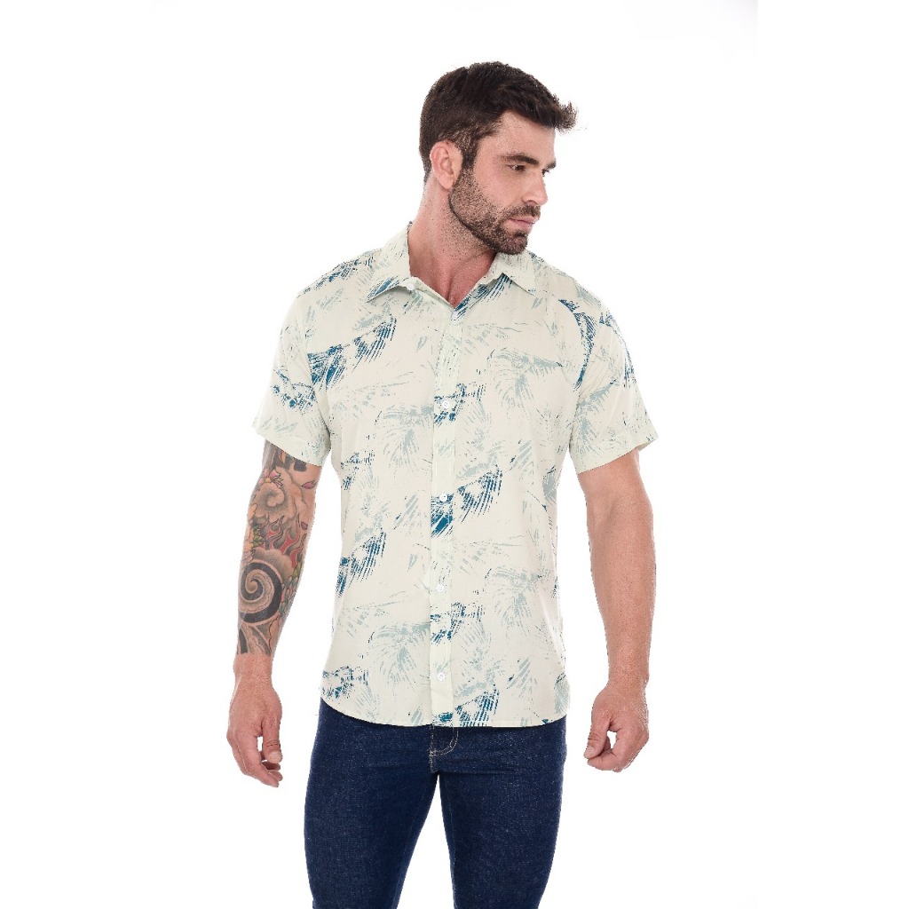 Camisa Social Floral Moda Havaiano Atual Casual Masculina
