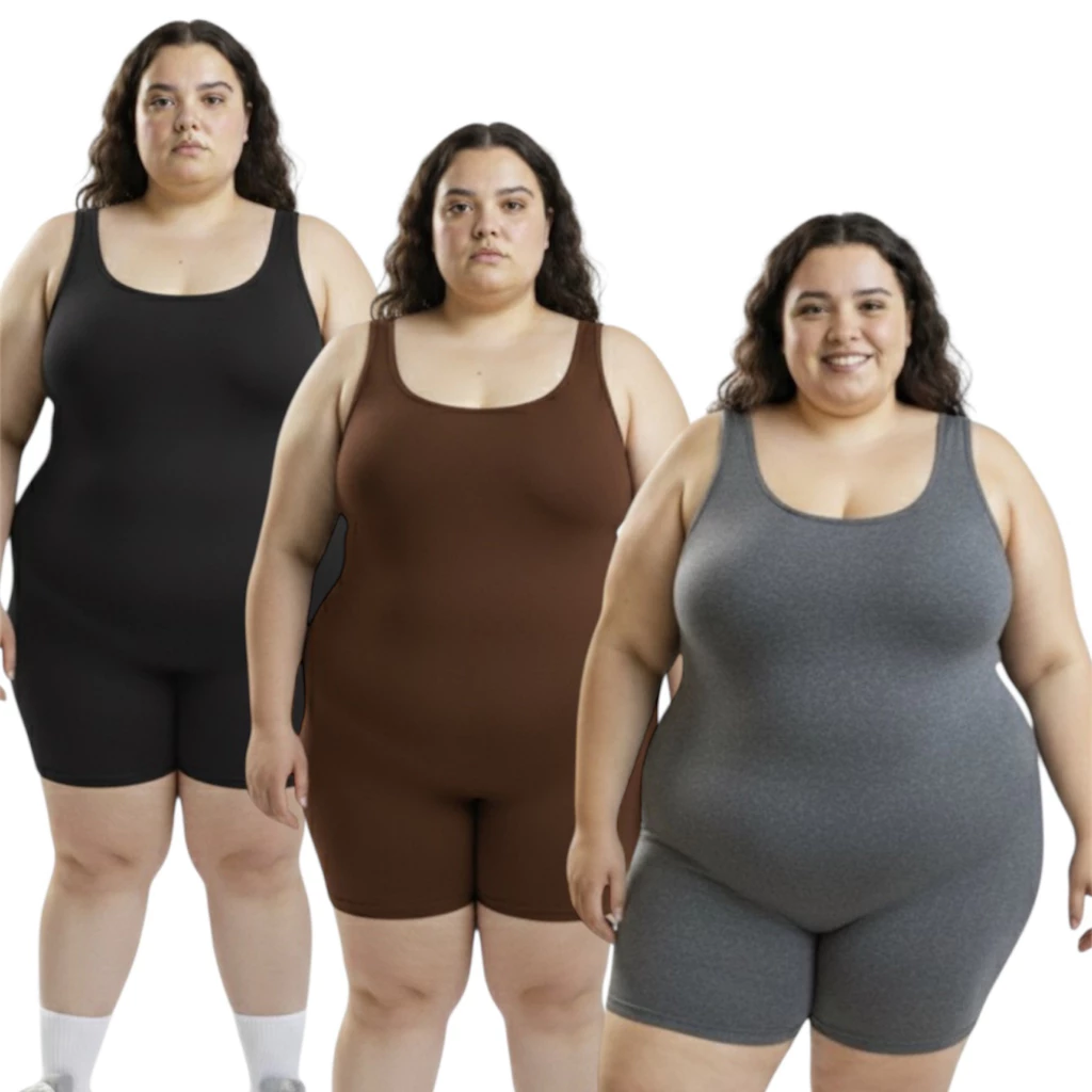 Kit 3 Macaquinhos Plus Size Feminino Suplex Academia Atividade Física Confortável Casual Versatil — imagem 1