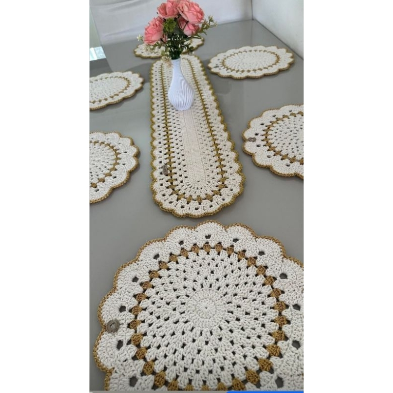Jogo Americano de Crochê Kit várias Peças Feito à Mão Cores Variadas Sousplat Jantar by Soraia Coutinho Creative Crochet